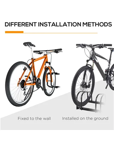 HOMCOM Bike Stand Parking Rack Floor or Wall Mount Bicycle Cycle Storage Locking Stand (3 Racks, Black)