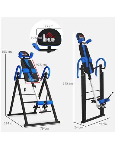 HOMCOM Gravity Inversion Table with Safety Belt Adjustable Hand Stand for Muscle Pain Relief, Blue