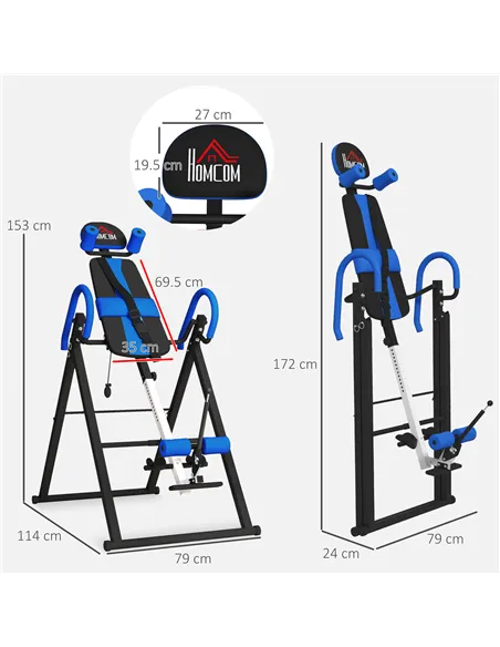 HOMCOM Gravity Inversion Table with Safety Belt Adjustable Hand Stand for Muscle Pain Relief, Blue