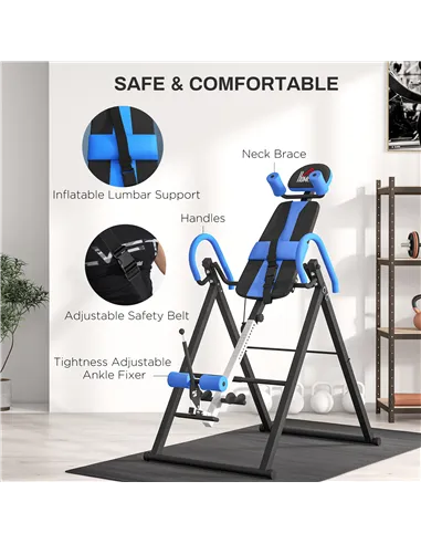 HOMCOM Gravity Inversion Table with Safety Belt Adjustable Hand Stand for Muscle Pain Relief, Blue