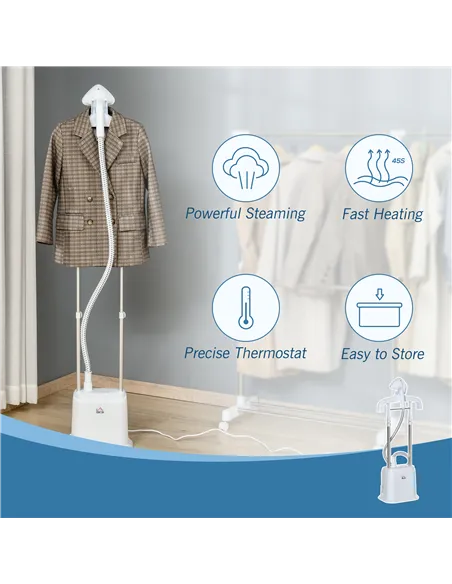 HOMCOM Upright Garment Clothes Steamer with 6 Steam Setting, 45s Fast Heat-up, 1.7L Water Tank and 35g/min steam flow, Wrinkle a
