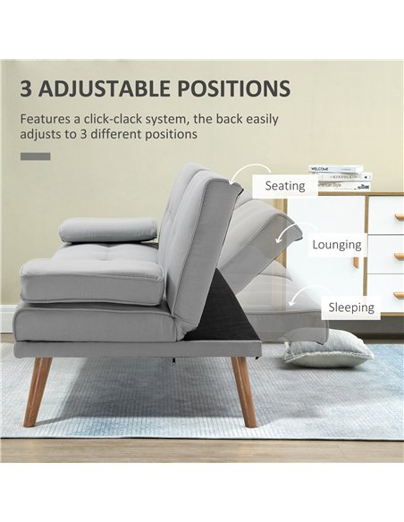 HOMCOM Fabric Click Clack Sofa Bed with 2 Cup Holders, Convertible Futon Settee, Futon Recliner Lounge for Living Room, Spare Ro