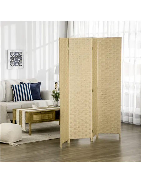 HOMCOM 4-Panel Room Dividers, Wave Fibre Freestanding Folding Privacy Screen Panels, Partition Wall Divider for Indoor Bedroom O