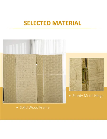HOMCOM 4-Panel Room Dividers, Wave Fibre Freestanding Folding Privacy Screen Panels, Partition Wall Divider for Indoor Bedroom O
