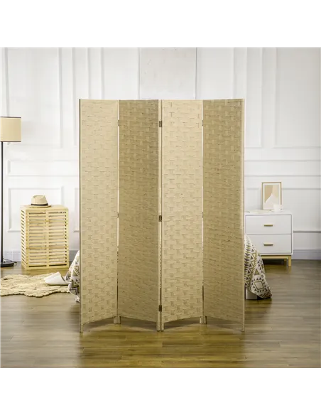 HOMCOM 4-Panel Room Dividers, Wave Fibre Freestanding Folding Privacy Screen Panels, Partition Wall Divider for Indoor Bedroom O