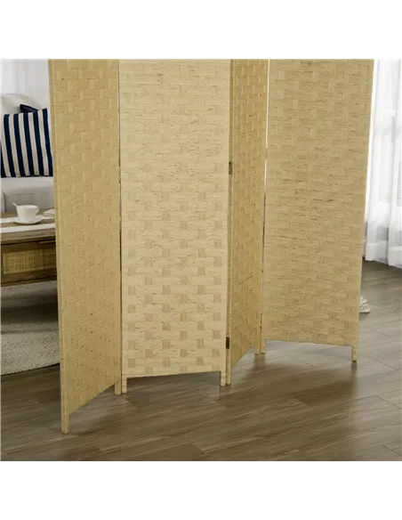 HOMCOM 4-Panel Room Dividers, Wave Fibre Freestanding Folding Privacy Screen Panels, Partition Wall Divider for Indoor Bedroom O