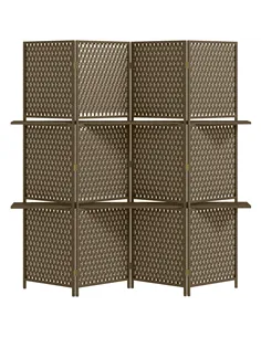 HOMCOM 4-Panel Room Dividers with Shelves, Wave Fibre Freestanding Folding Privacy Screen Panels, Partition Wall Divider for Ind