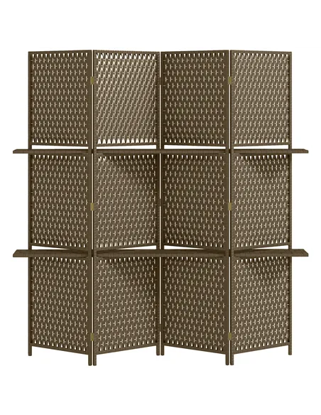 HOMCOM 4-Panel Room Dividers with Shelves, Wave Fibre Freestanding Folding Privacy Screen Panels, Partition Wall Divider for Ind