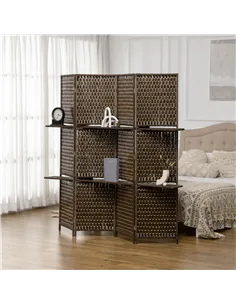 HOMCOM 4-Panel Room Dividers with Shelves, Wave Fibre Freestanding Folding Privacy Screen Panels, Partition Wall Divider for Ind 2