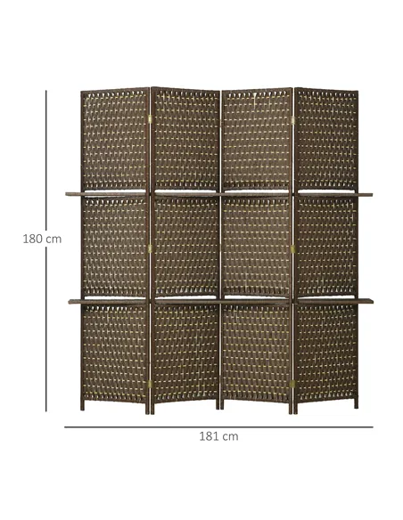 HOMCOM 4-Panel Room Dividers with Shelves, Wave Fibre Freestanding Folding Privacy Screen Panels, Partition Wall Divider for Ind