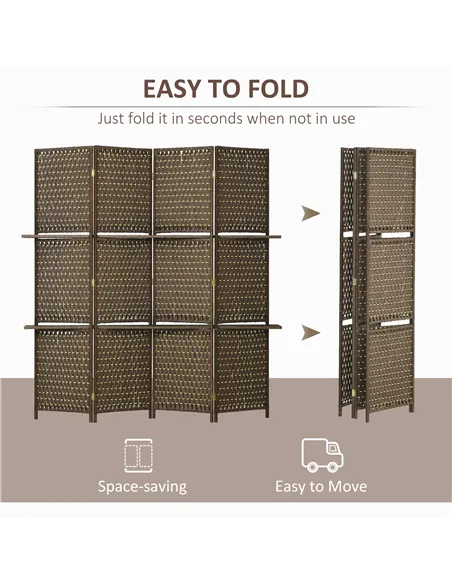 HOMCOM 4-Panel Room Dividers with Shelves, Wave Fibre Freestanding Folding Privacy Screen Panels, Partition Wall Divider for Ind