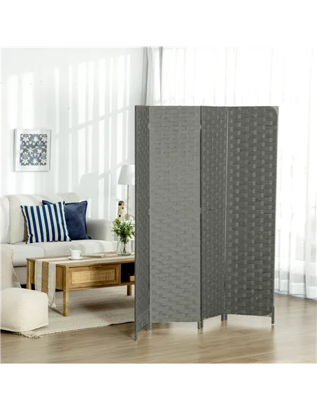 HOMCOM 4-Panel Room Dividers, Wave Fibre Freestanding Folding Privacy Screen Panels, Partition Wall Divider for Indoor Bedroom O