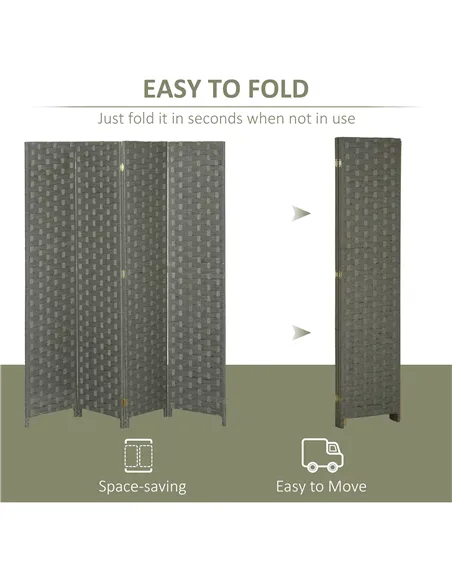 HOMCOM 4-Panel Room Dividers, Wave Fibre Freestanding Folding Privacy Screen Panels, Partition Wall Divider for Indoor Bedroom O