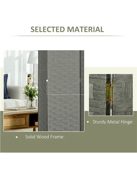 HOMCOM 4-Panel Room Dividers, Wave Fibre Freestanding Folding Privacy Screen Panels, Partition Wall Divider for Indoor Bedroom O