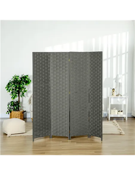 HOMCOM 4-Panel Room Dividers, Wave Fibre Freestanding Folding Privacy Screen Panels, Partition Wall Divider for Indoor Bedroom O