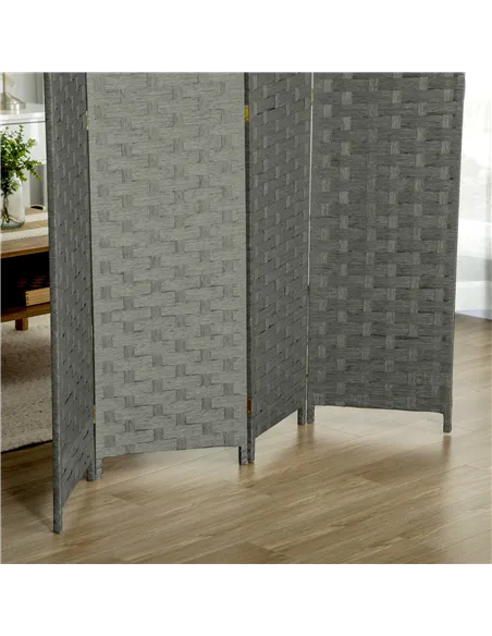 HOMCOM 4-Panel Room Dividers, Wave Fibre Freestanding Folding Privacy Screen Panels, Partition Wall Divider for Indoor Bedroom O