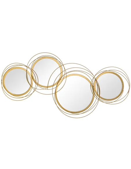HOMCOM Metal Wall Mirrors, 107cm Modern Decorative Gold Mirror Decor Hanging, Home Wall Sculptures for Living Room Bedroom Dinin