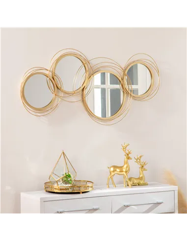 HOMCOM Metal Wall Mirrors, 107cm Modern Decorative Gold Mirror Decor Hanging, Home Wall Sculptures for Living Room Bedroom Dinin