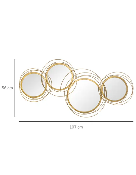 HOMCOM Metal Wall Mirrors, 107cm Modern Decorative Gold Mirror Decor Hanging, Home Wall Sculptures for Living Room Bedroom Dinin