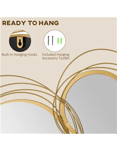 HOMCOM Metal Wall Mirrors, 107cm Modern Decorative Gold Mirror Decor Hanging, Home Wall Sculptures for Living Room Bedroom Dinin