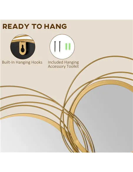 HOMCOM Metal Wall Mirrors, 107cm Modern Decorative Gold Mirror Decor Hanging, Home Wall Sculptures for Living Room Bedroom Dinin