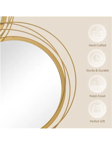 HOMCOM Metal Wall Mirrors, 107cm Modern Decorative Gold Mirror Decor Hanging, Home Wall Sculptures for Living Room Bedroom Dinin