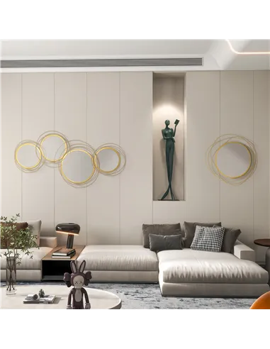 HOMCOM Metal Wall Mirrors, 107cm Modern Decorative Gold Mirror Decor Hanging, Home Wall Sculptures for Living Room Bedroom Dinin