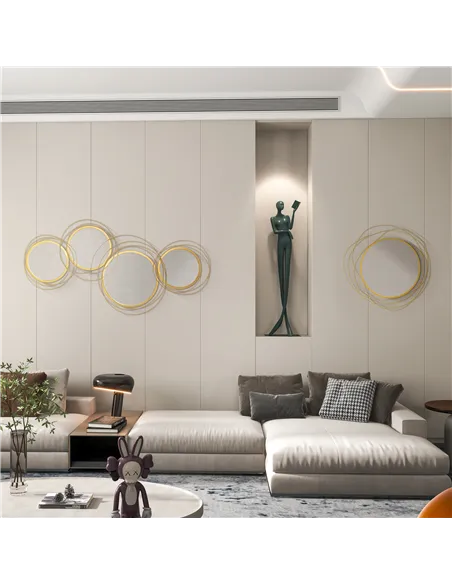 HOMCOM Metal Wall Mirrors, 107cm Modern Decorative Gold Mirror Decor Hanging, Home Wall Sculptures for Living Room Bedroom Dinin