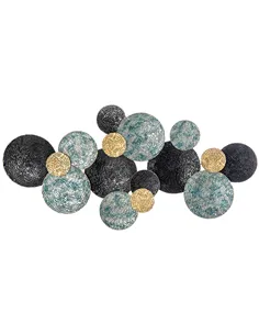 HOMCOM 3D Metal Wall Art Modern Circle Hanging Wall Sculptures Home Decor for Living Room Bedroom Dining Room, Blue Black Gold