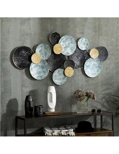 HOMCOM 3D Metal Wall Art Modern Circle Hanging Wall Sculptures Home Decor for Living Room Bedroom Dining Room, Blue Black Gold