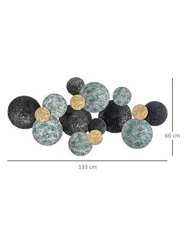 HOMCOM 3D Metal Wall Art Modern Circle Hanging Wall Sculptures Home Decor for Living Room Bedroom Dining Room, Blue Black Gold