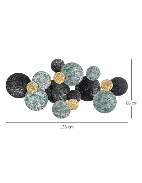 HOMCOM 3D Metal Wall Art Modern Circle Hanging Wall Sculptures Home Decor for Living Room Bedroom Dining Room, Blue Black Gold