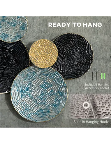 HOMCOM 3D Metal Wall Art Modern Circle Hanging Wall Sculptures Home Decor for Living Room Bedroom Dining Room, Blue Black Gold