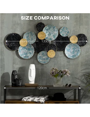 HOMCOM 3D Metal Wall Art Modern Circle Hanging Wall Sculptures Home Decor for Living Room Bedroom Dining Room, Blue Black Gold
