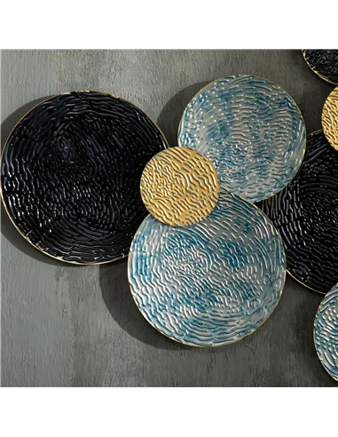 HOMCOM 3D Metal Wall Art Modern Circle Hanging Wall Sculptures Home Decor for Living Room Bedroom Dining Room, Blue Black Gold