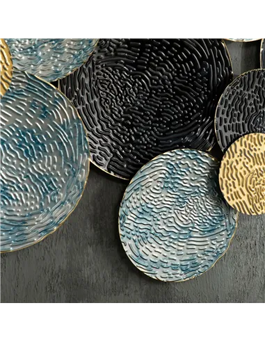 HOMCOM 3D Metal Wall Art Modern Circle Hanging Wall Sculptures Home Decor for Living Room Bedroom Dining Room, Blue Black Gold