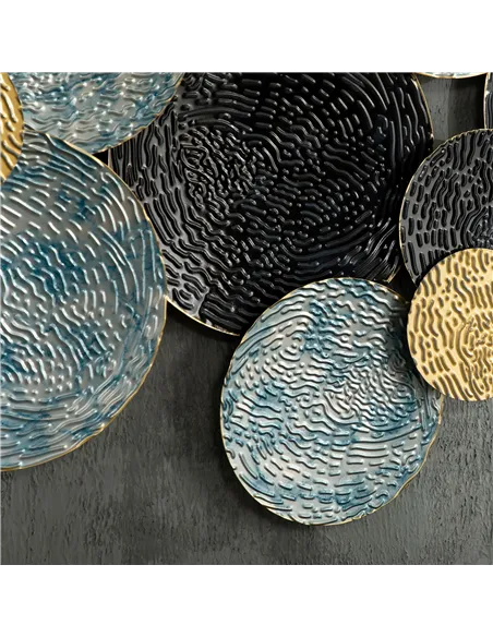 HOMCOM 3D Metal Wall Art Modern Circle Hanging Wall Sculptures Home Decor for Living Room Bedroom Dining Room, Blue Black Gold