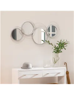 HOMCOM Metal Wall Mirrors, 107cm Modern Decorative Silver Mirror Decor Hanging, Home Wall Sculptures for Living Room Bedroom Din 2