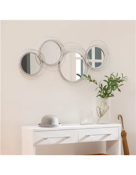 HOMCOM Metal Wall Mirrors, 107cm Modern Decorative Silver Mirror Decor Hanging, Home Wall Sculptures for Living Room Bedroom Din