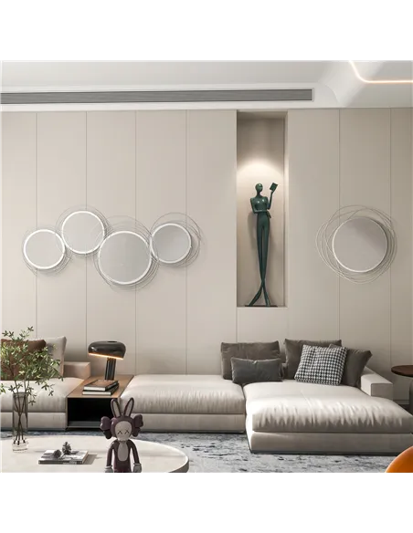 HOMCOM Metal Wall Mirrors, 107cm Modern Decorative Silver Mirror Decor Hanging, Home Wall Sculptures for Living Room Bedroom Din