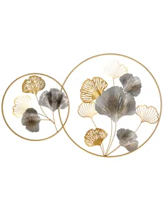 HOMCOM 3D Metal Wall Art Modern Ginkgo Leaves Hanging Wall Sculptures Home Decor for Living Room Bedroom Dining Room, Gold