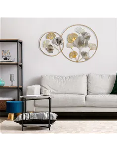 HOMCOM 3D Metal Wall Art Modern Ginkgo Leaves Hanging Wall Sculptures Home Decor for Living Room Bedroom Dining Room, Gold 2