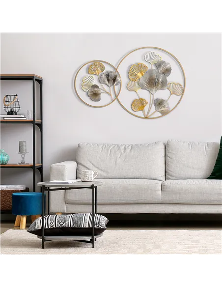 HOMCOM 3D Metal Wall Art Modern Ginkgo Leaves Hanging Wall Sculptures Home Decor for Living Room Bedroom Dining Room, Gold