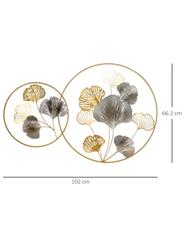 HOMCOM 3D Metal Wall Art Modern Ginkgo Leaves Hanging Wall Sculptures Home Decor for Living Room Bedroom Dining Room, Gold