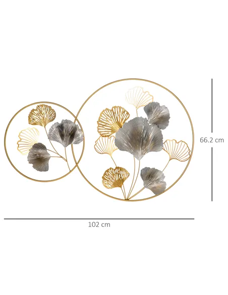 HOMCOM 3D Metal Wall Art Modern Ginkgo Leaves Hanging Wall Sculptures Home Decor for Living Room Bedroom Dining Room, Gold