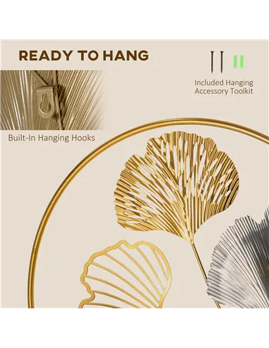 HOMCOM 3D Metal Wall Art Modern Ginkgo Leaves Hanging Wall Sculptures Home Decor for Living Room Bedroom Dining Room, Gold
