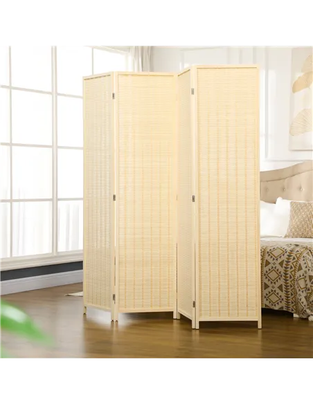 HOMCOM 4 Panel Folding Room Divider Screen, Wall Panel Privacy Furniture, Freestanding Paravent Partition Separator for Living R