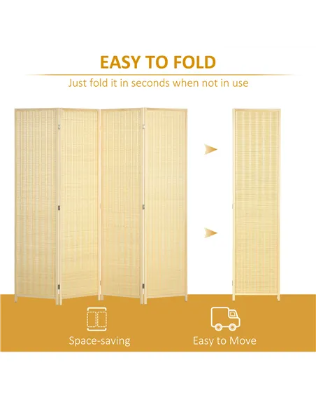HOMCOM 4 Panel Folding Room Divider Screen, Wall Panel Privacy Furniture, Freestanding Paravent Partition Separator for Living R