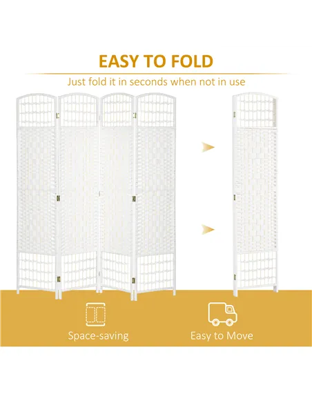 HOMCOM 4 Panel Folding Room Divider, Privacy Screen, Freestanding Paravent Partition Separator for Living Room, Bedroom and Offi