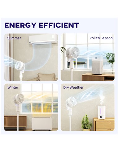 HOMCOM Pedestal Air Circulation Fan with Oscillating, Light Off, White